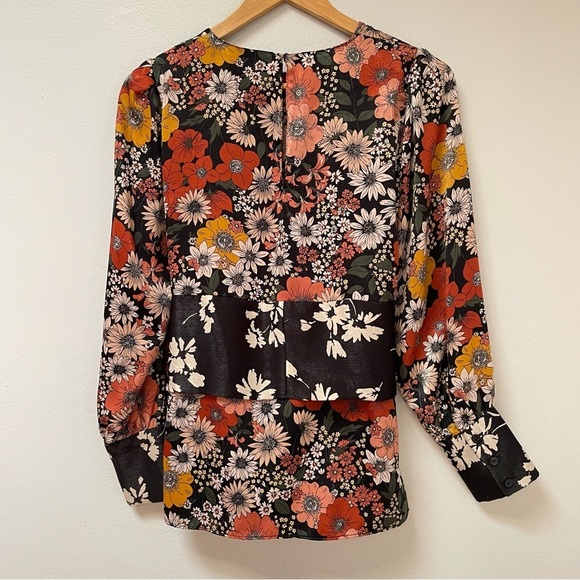 Zara Basic Floral Long Sleeve Front Tie Blouse Size S - Picture 9 of 10